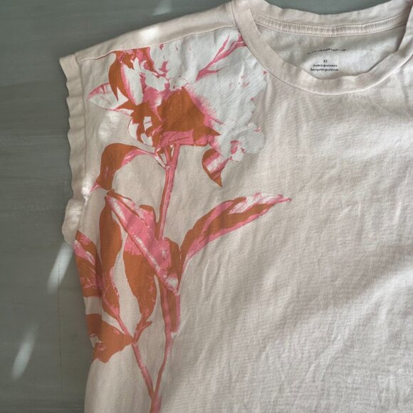 Anthropologie Cap Sleeve Floral Tee Peony Botanical Tee Size XS - Picture 10 of 11
